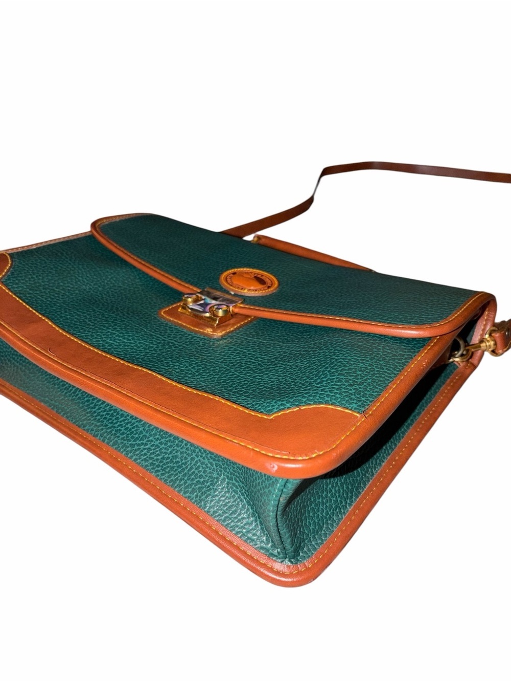 Vintage Dooney & Bourke All Weather Leather Emerald Green Leather Messenger Bag - Picture 2 of 11